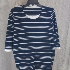 Kohl's Navy & White Knit Top Blouse **See Measurements